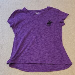 Beverly Hills Polo Club Heathered Vneck Purple Juniors Large Tee